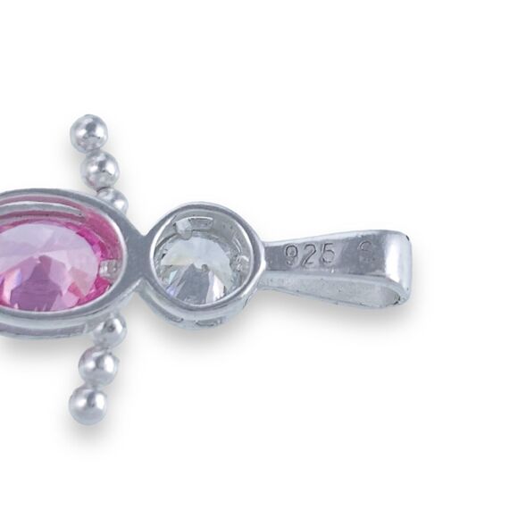 Sterling Silver 925 White Pink Cubic Zirconia October Boy Beaded Charm Pendant - Picture 3 of 4